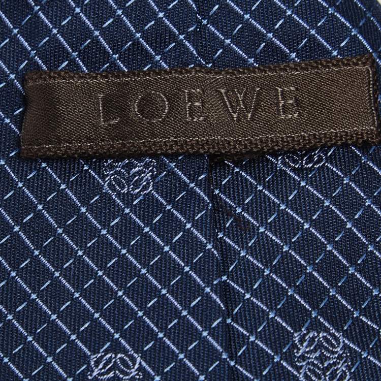 Pre Owned Loewe Navy Blue Logo Motif Silk Tie