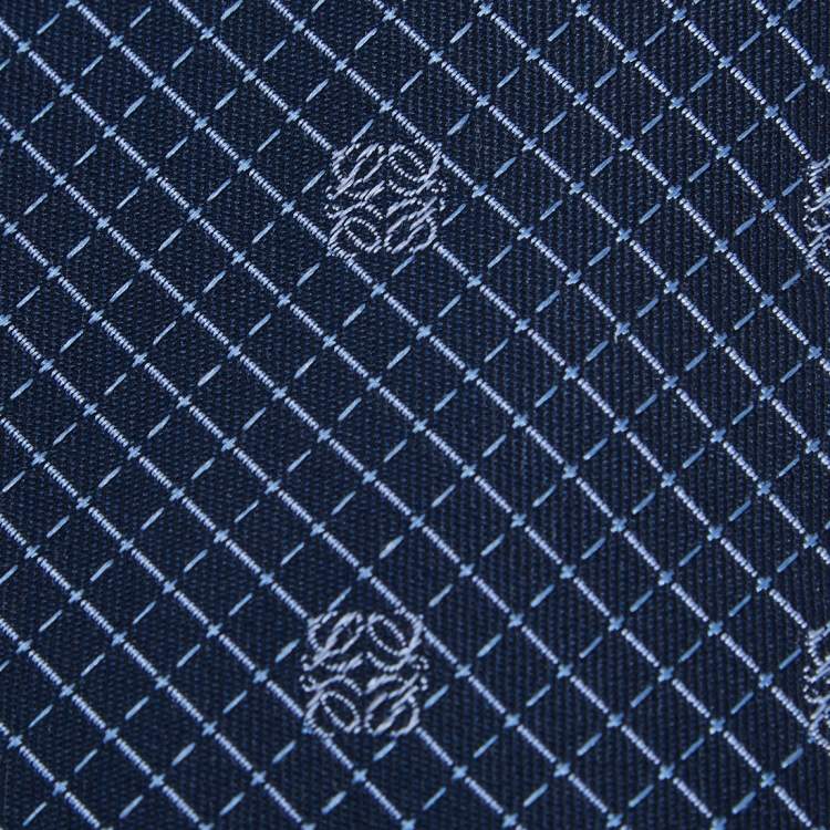 Pre Owned Loewe Navy Blue Logo Motif Silk Tie