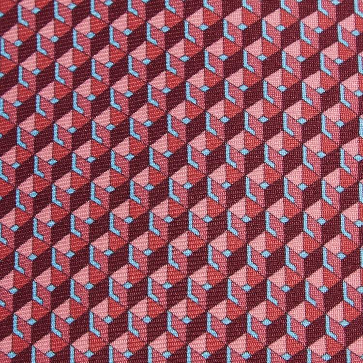 Pre Owned Loewe Coral Geometric Print Silk Tie