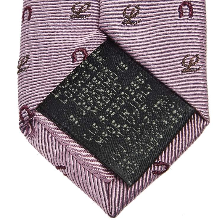 Pre Owned Loewe Pink Logo Silk Jacquard Tie