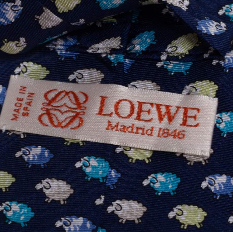 Pre Owned Loewe Blue Sheep Print Classic Silk Tie