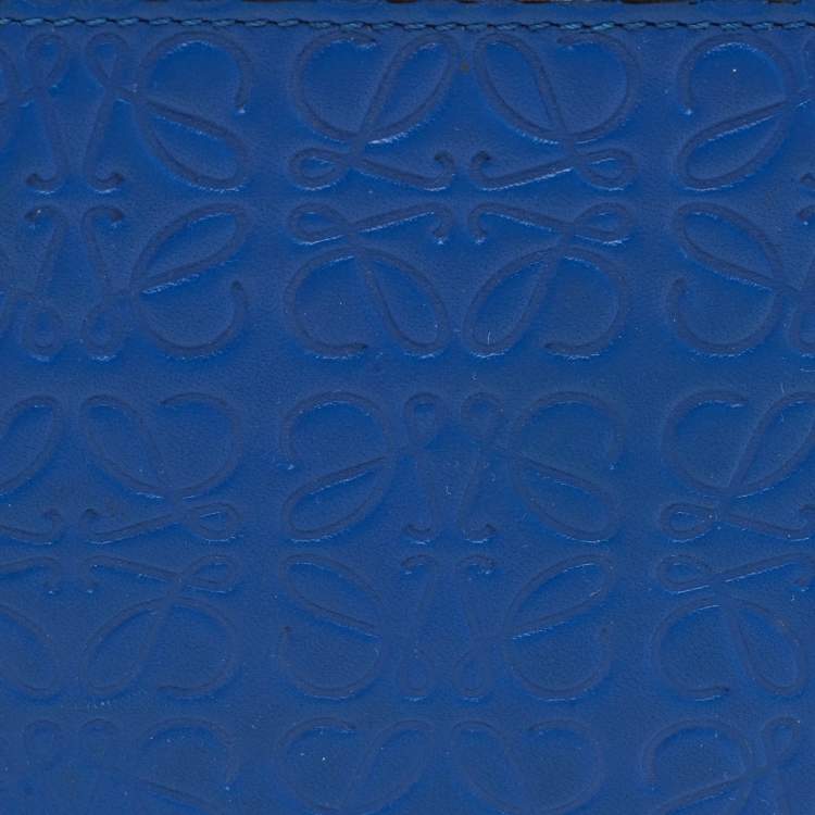Pre Owned Loewe Anagram Embossed Blue Leather Bifold Wallet
