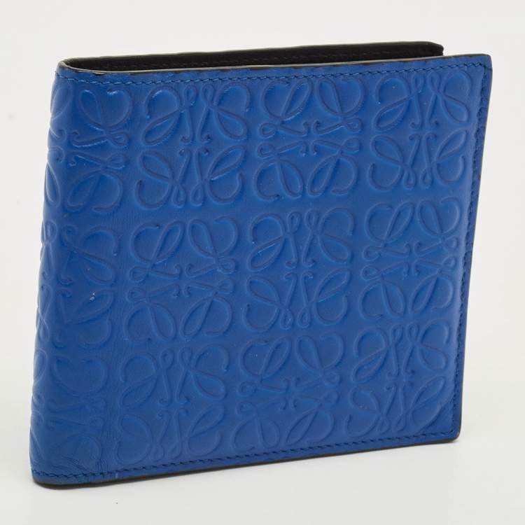 Pre Owned Loewe Anagram Embossed Blue Leather Bifold Wallet