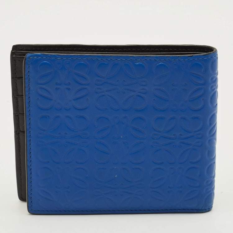 Pre Owned Loewe Anagram Embossed Blue Leather Bifold Wallet