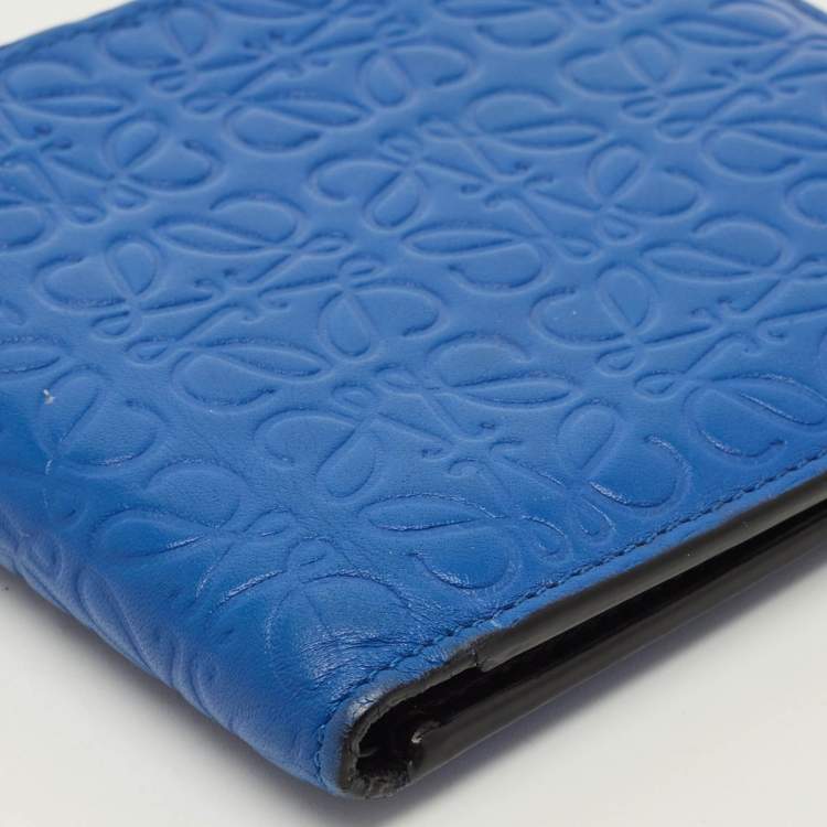 Pre Owned Loewe Anagram Embossed Blue Leather Bifold Wallet