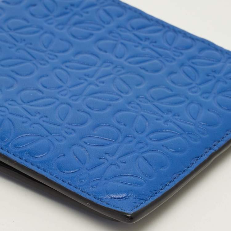 Pre Owned Loewe Anagram Embossed Blue Leather Bifold Wallet