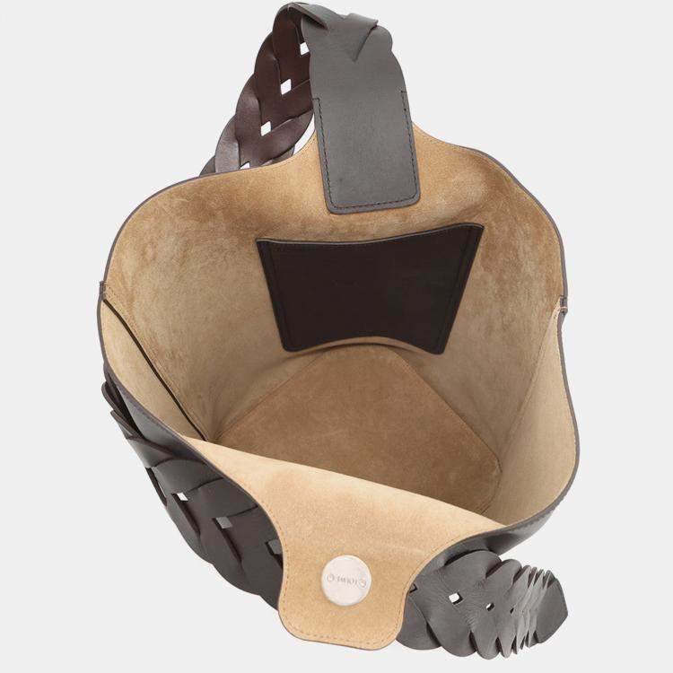 Pre Owned Loewe Pebble Bucket Bag Dark Brown Mellow Calf Leather Size Large