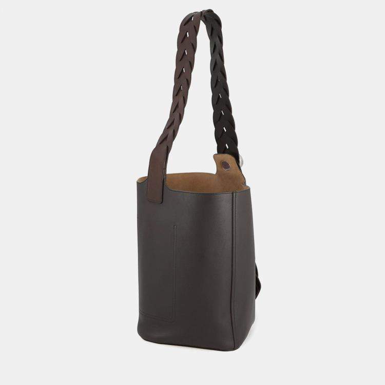Pre Owned Loewe Pebble Bucket Bag Dark Brown Mellow Calf Leather Size Large