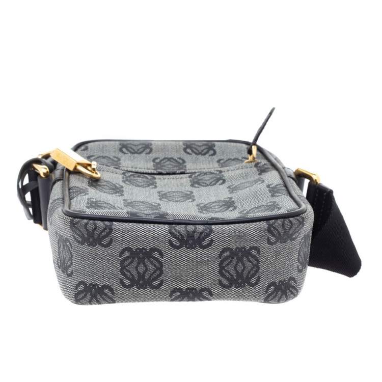 Pre Owned Loewe Grey/Black Coated Canvas and Leather Messenger Bag