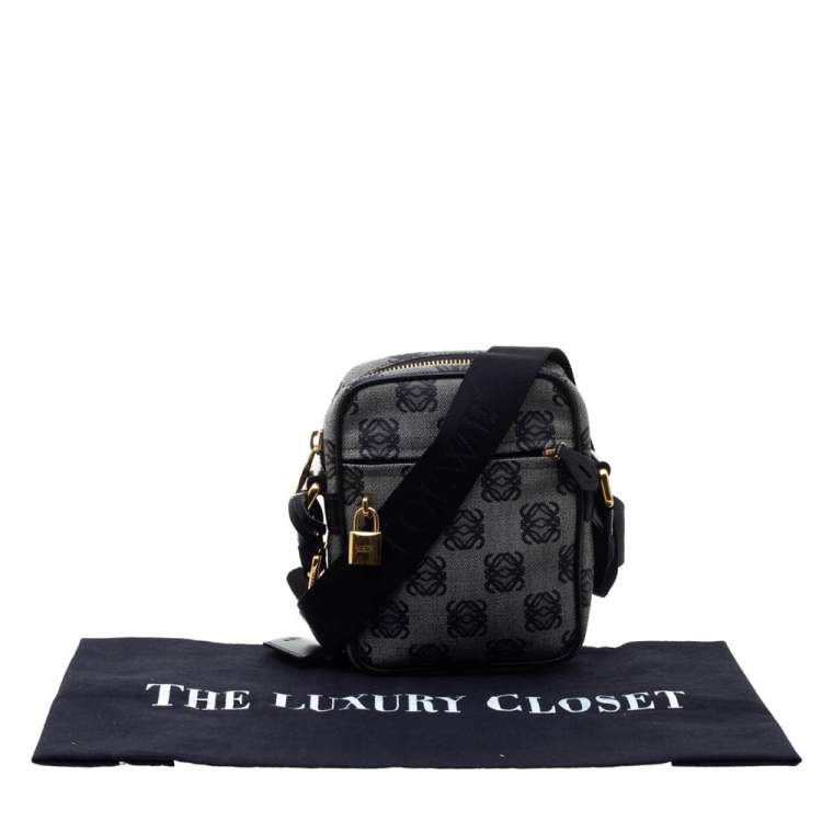 Pre Owned Loewe Grey/Black Coated Canvas and Leather Messenger Bag