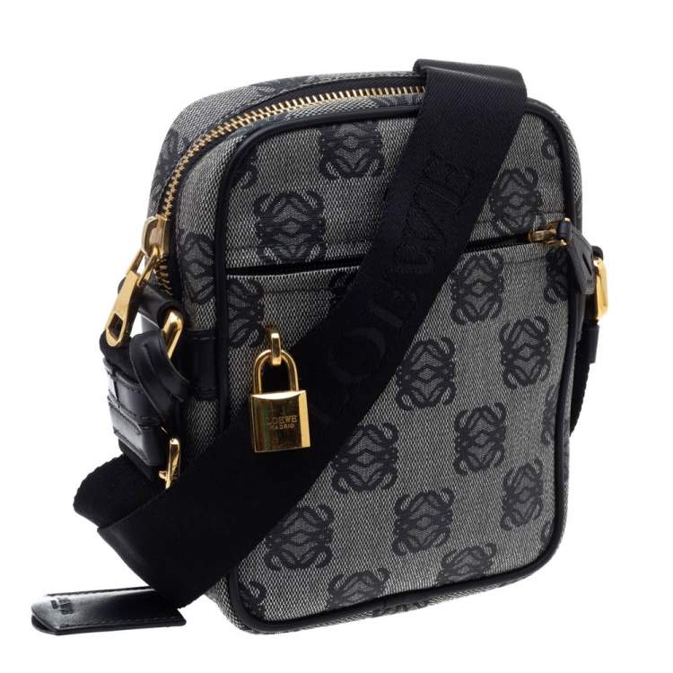 Pre Owned Loewe Grey/Black Coated Canvas and Leather Messenger Bag