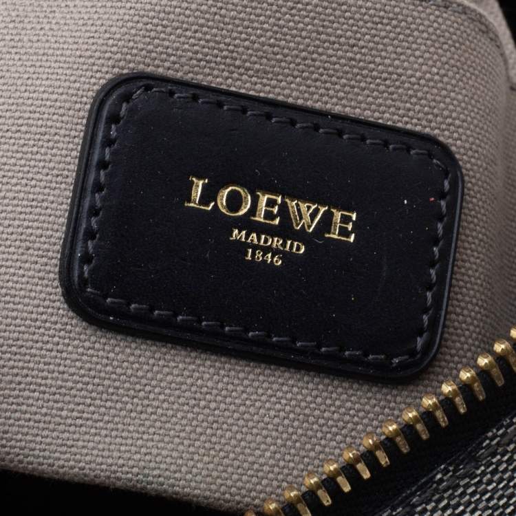 Pre Owned Loewe Grey/Black Coated Canvas and Leather Messenger Bag