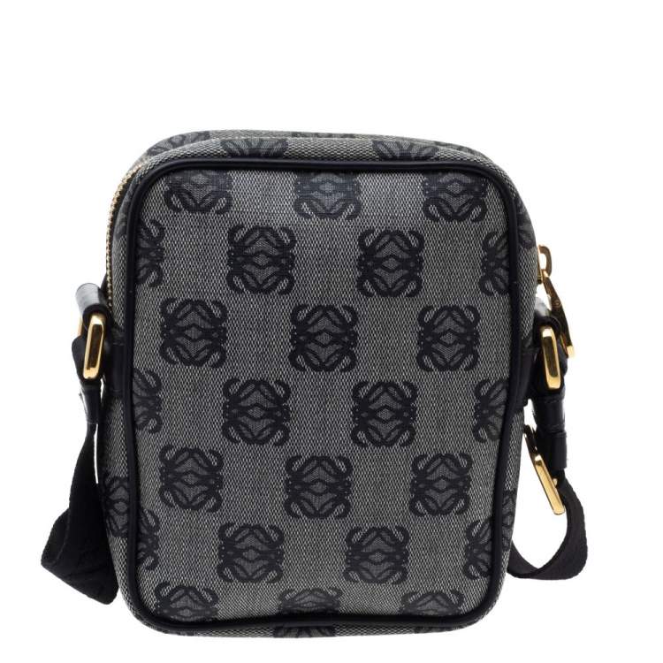 Pre Owned Loewe Grey/Black Coated Canvas and Leather Messenger Bag