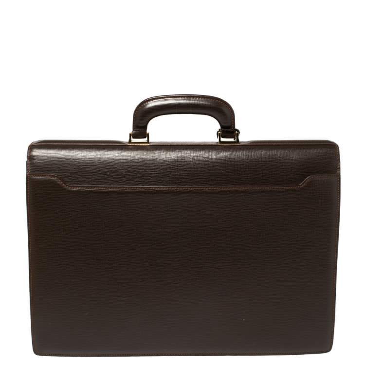 Pre Owned Loewe Brown Leather Lock Briefcase