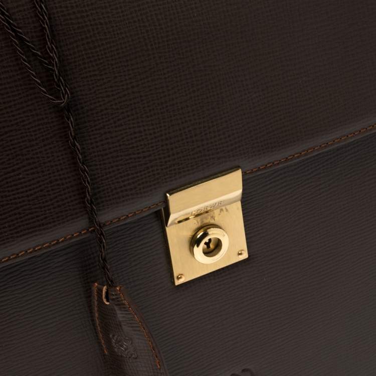 Pre Owned Loewe Brown Leather Lock Briefcase