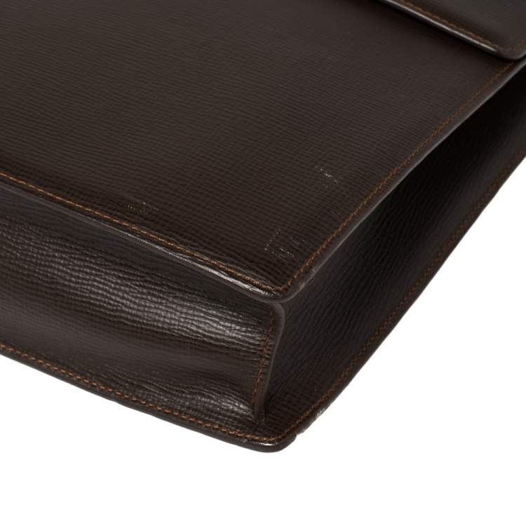 Pre Owned Loewe Brown Leather Lock Briefcase