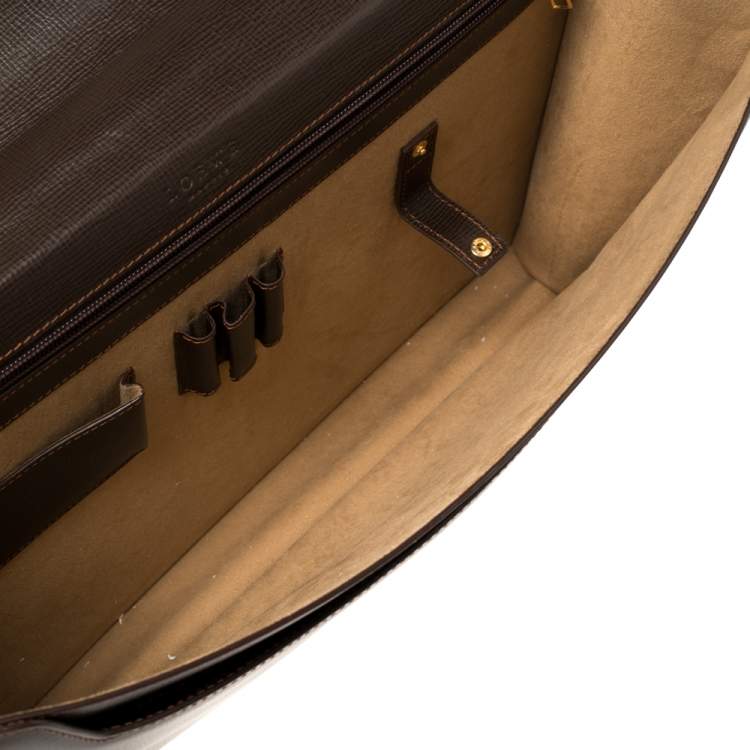 Pre Owned Loewe Brown Leather Lock Briefcase