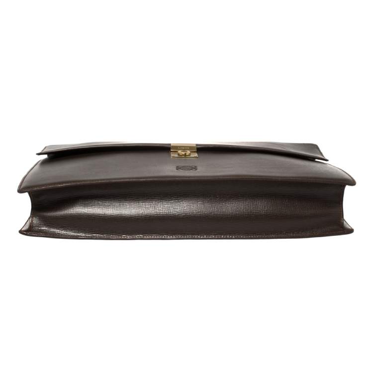 Pre Owned Loewe Brown Leather Lock Briefcase