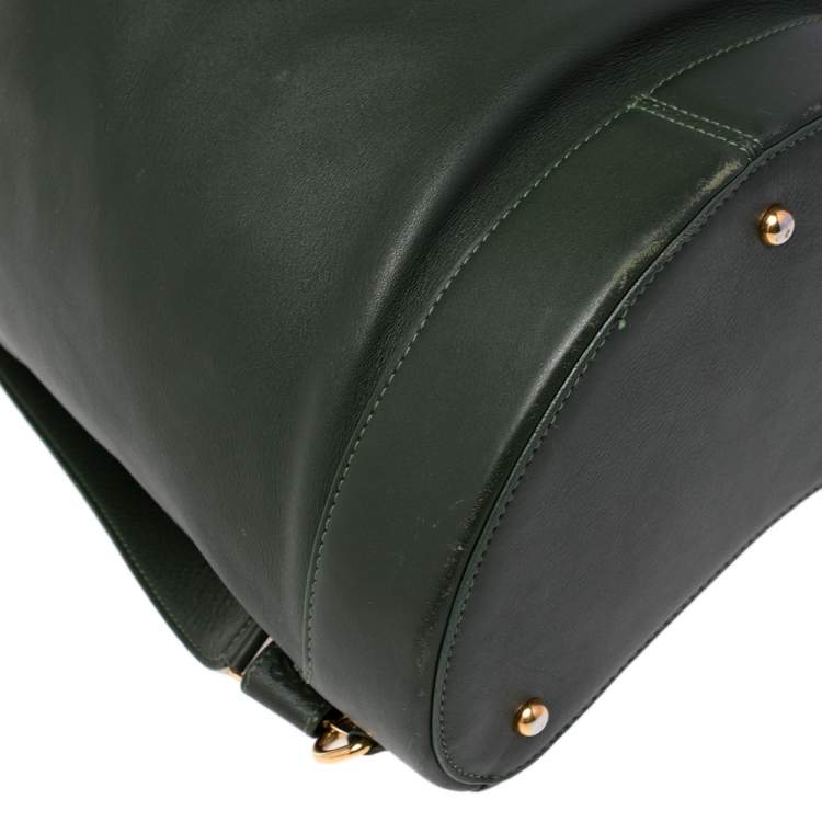 Pre Owned Loewe Green Leather Zip Sling Backpack
