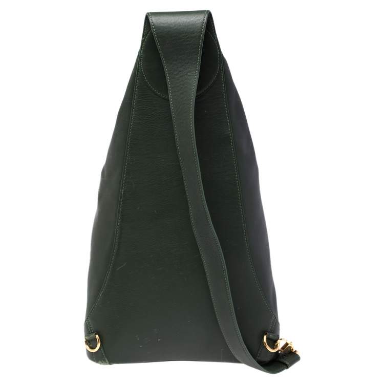 Pre Owned Loewe Green Leather Zip Sling Backpack