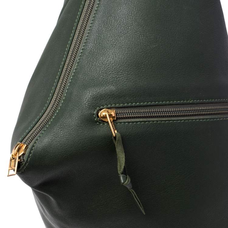 Pre Owned Loewe Green Leather Zip Sling Backpack