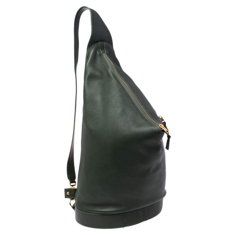 Pre Owned Loewe Green Leather Zip Sling Backpack