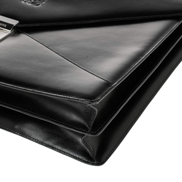 Pre Owned Loewe Black Leather Anagram Embossed Briefcase