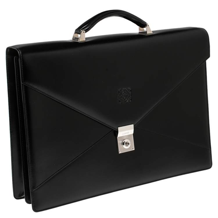 Pre Owned Loewe Black Leather Anagram Embossed Briefcase