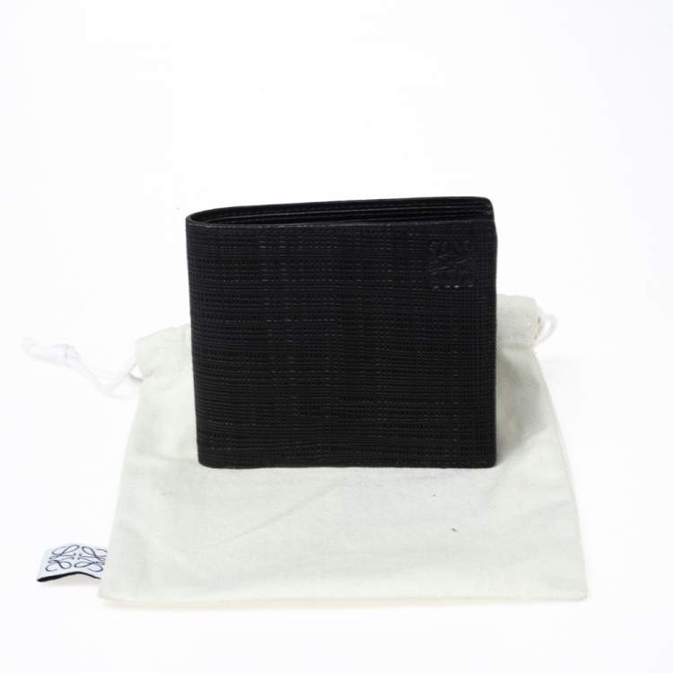 Pre Owned Loewe Black Textured Leather Bifold Compact Wallet
