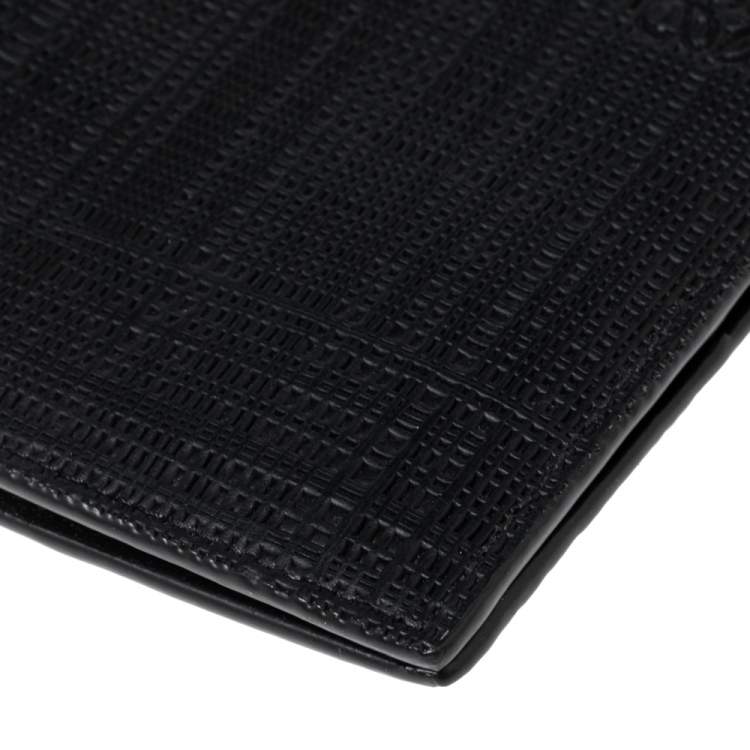 Pre Owned Loewe Black Textured Leather Bifold Compact Wallet