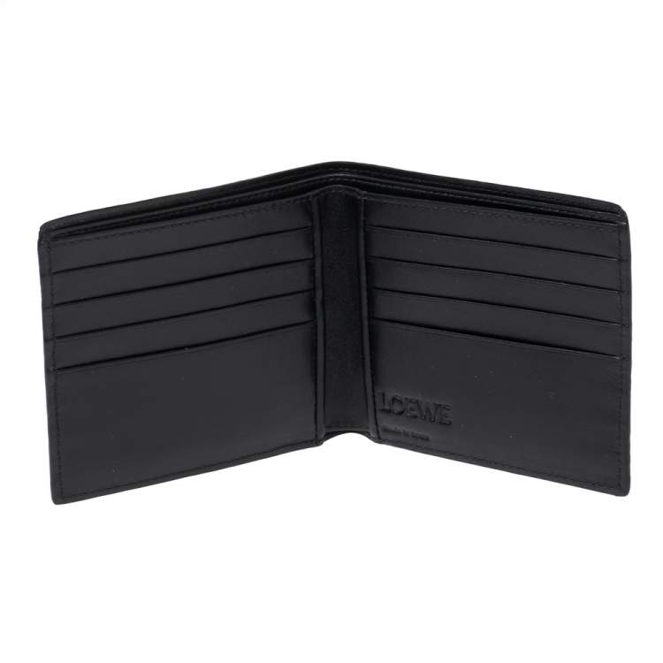 Pre Owned Loewe Black Textured Leather Bifold Compact Wallet