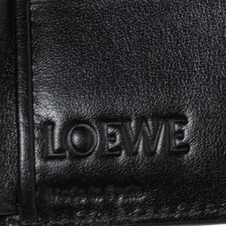 Pre Owned Loewe Black Textured Leather Bifold Compact Wallet