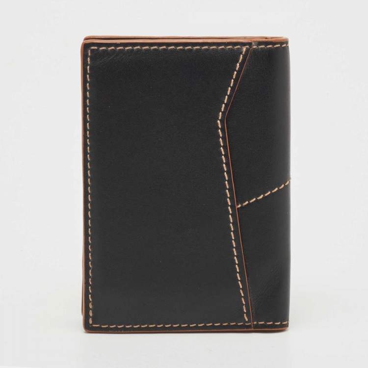 Pre Owned Loewe Black Leather Puzzle Stitch Bifold Card Holder 