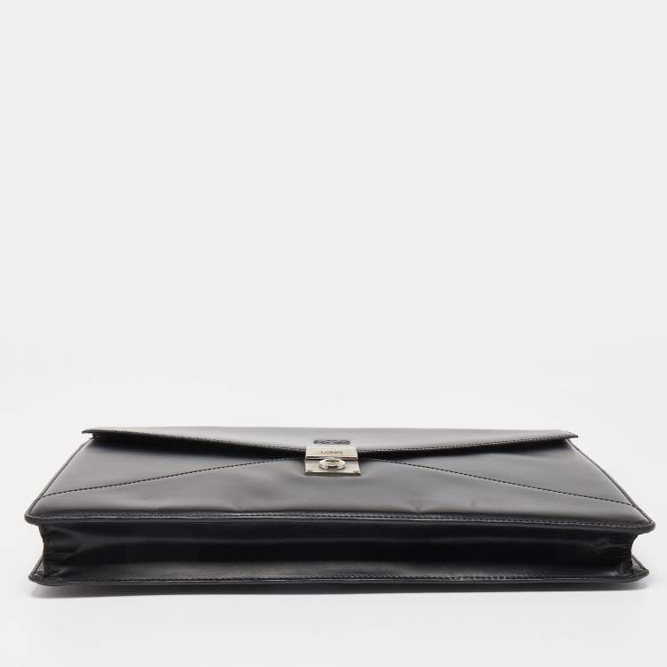 Pre Owned Loewe Black Glossy Leather Slim Briefcase