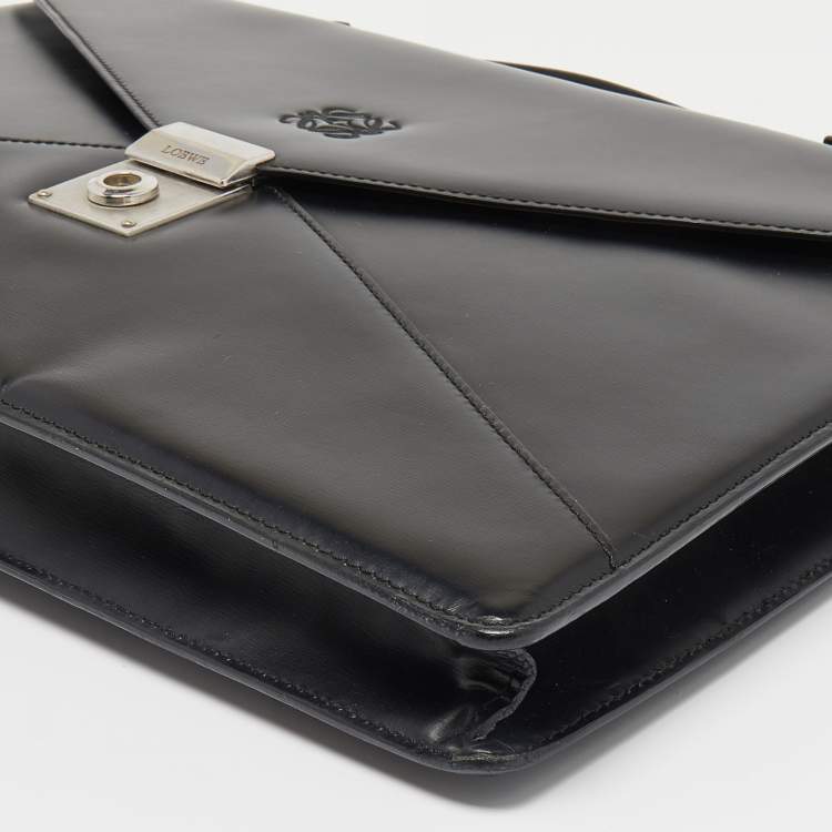 Pre Owned Loewe Black Glossy Leather Slim Briefcase