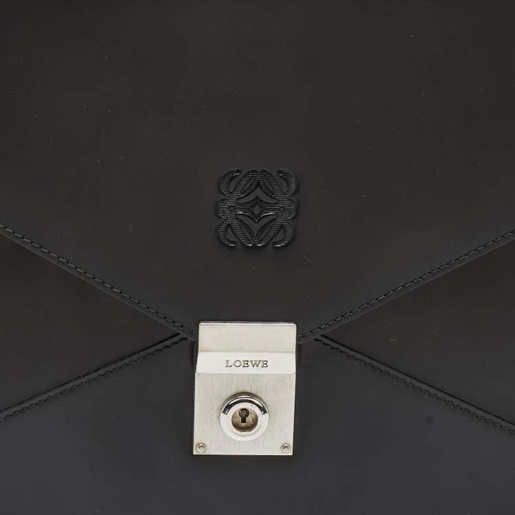 Pre Owned Loewe Black Glossy Leather Slim Briefcase
