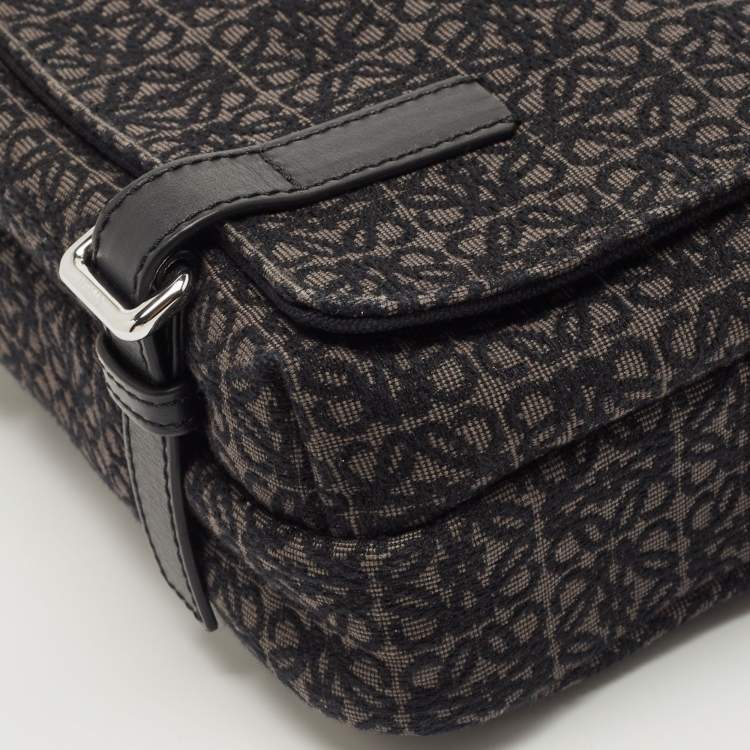 Pre Owned Loewe Black/Dark Grey Anagram Canvas XS Military Messenger Bag