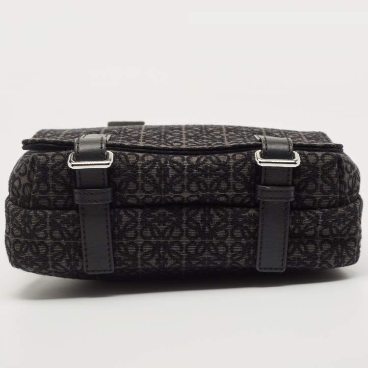 Pre Owned Loewe Black/Dark Grey Anagram Canvas XS Military Messenger Bag