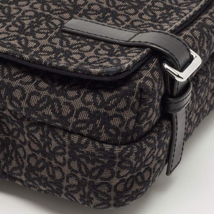 Pre Owned Loewe Black/Dark Grey Anagram Canvas XS Military Messenger Bag