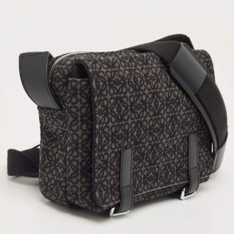 Pre Owned Loewe Black/Dark Grey Anagram Canvas XS Military Messenger Bag