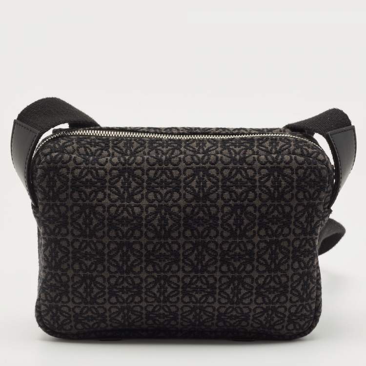 Pre Owned Loewe Black/Dark Grey Anagram Canvas XS Military Messenger Bag