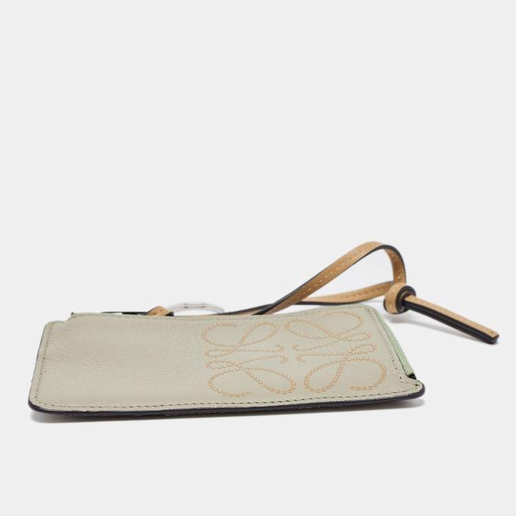 Pre Owned Loewe Grey Leather Anagram Coin Card Holder 