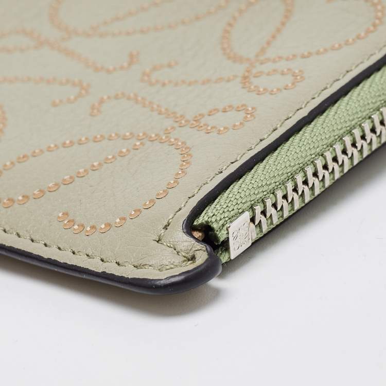Pre Owned Loewe Grey Leather Anagram Coin Card Holder 