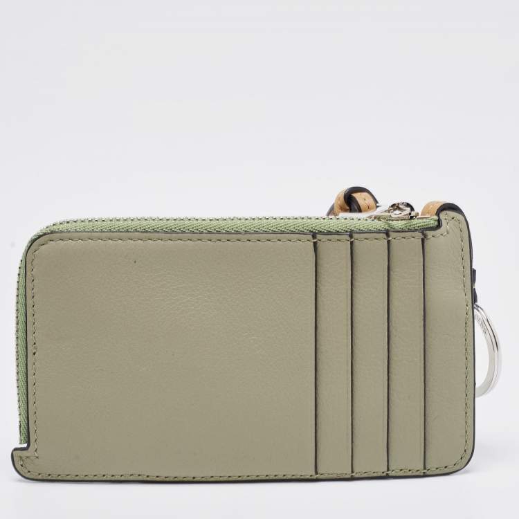 Pre Owned Loewe Grey Leather Anagram Coin Card Holder 