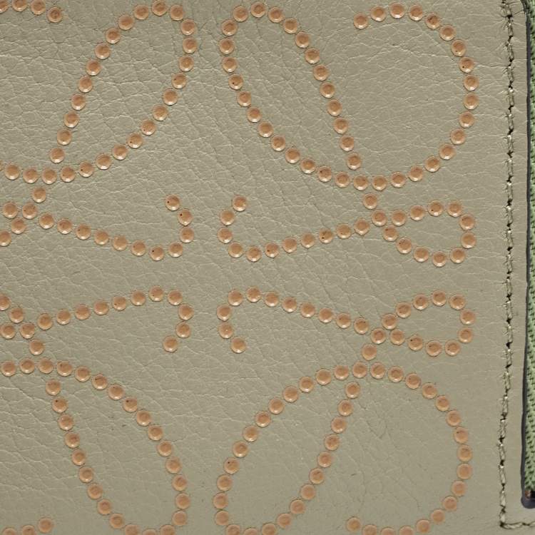 Pre Owned Loewe Grey Leather Anagram Coin Card Holder 