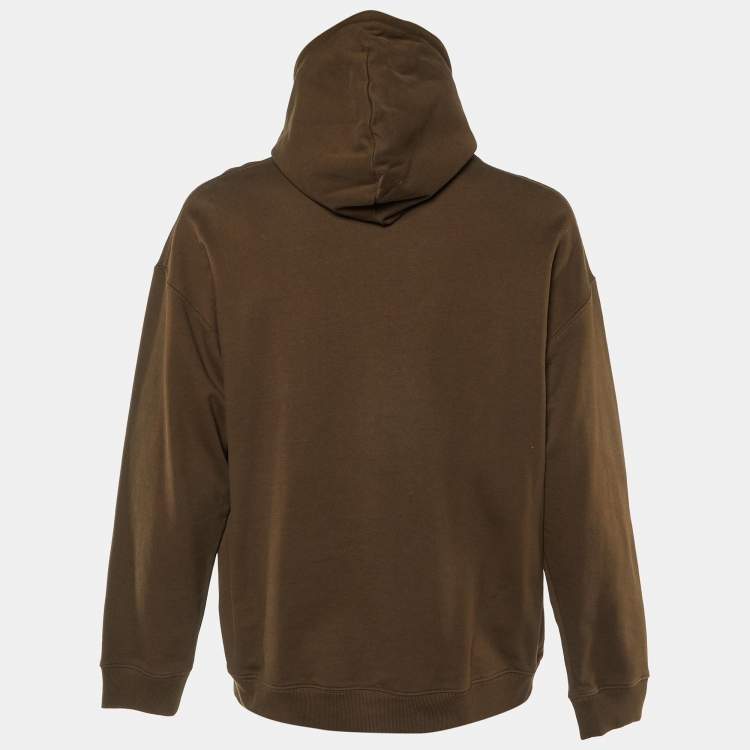 Pre Owned Loewe Dark Olive Green Knit Anagram Pocket Detail Hoodie M