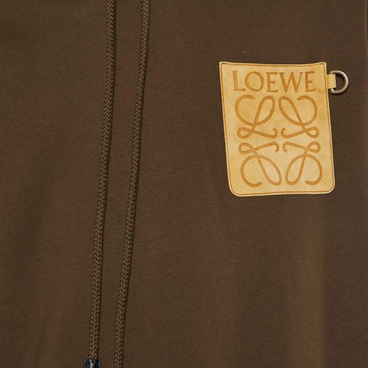 Pre Owned Loewe Dark Olive Green Knit Anagram Pocket Detail Hoodie M