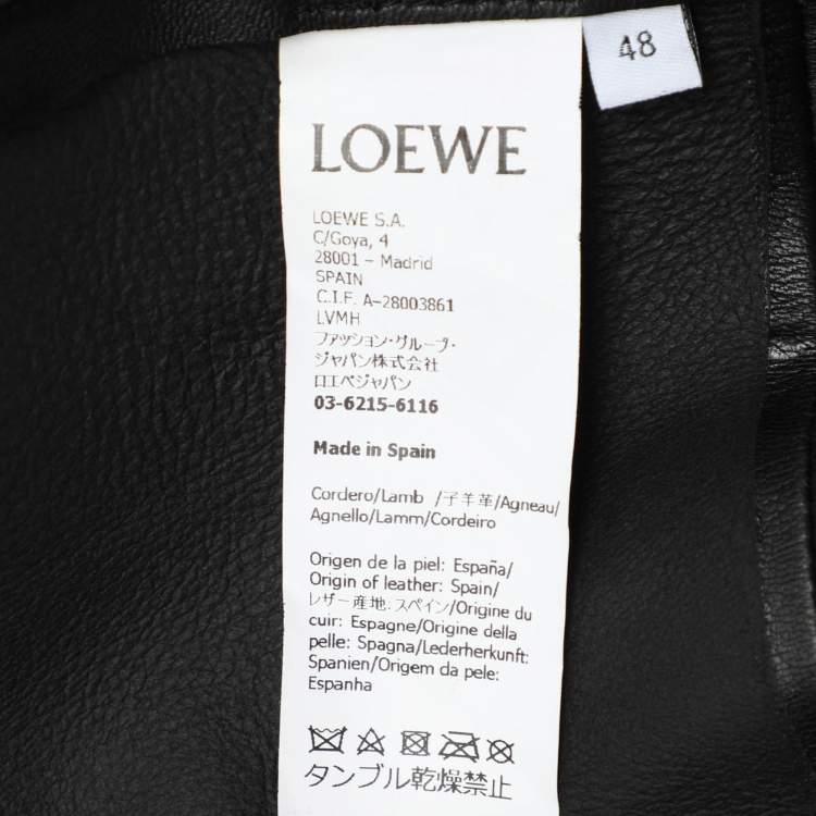 Pre Owned Loewe Black Leather Logo Embossed Zip Jacket M
