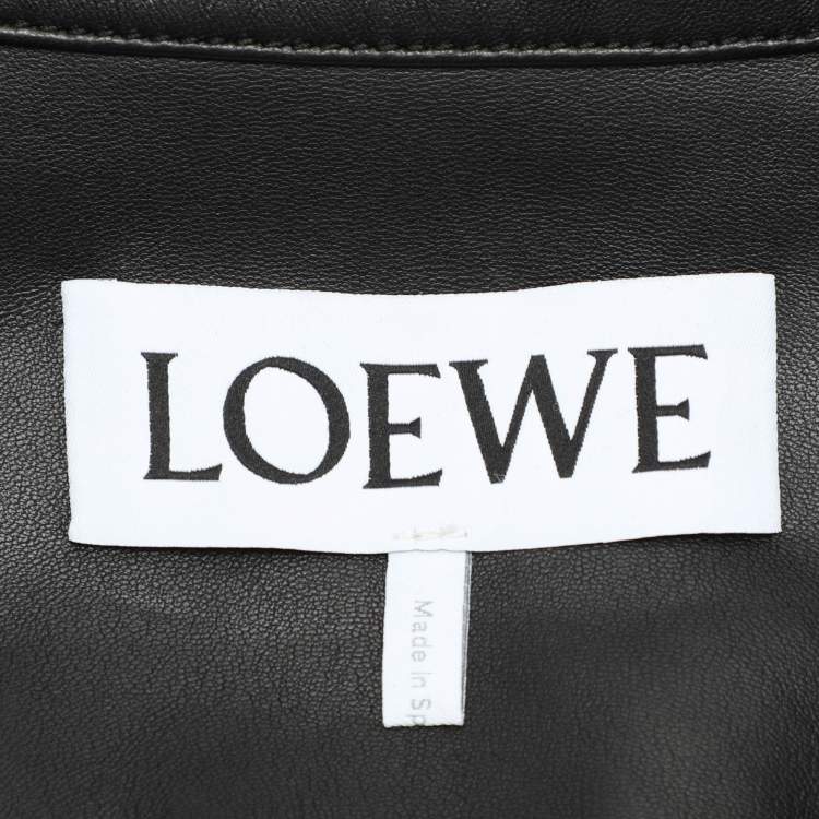 Pre Owned Loewe Black Leather Logo Embossed Zip Jacket M