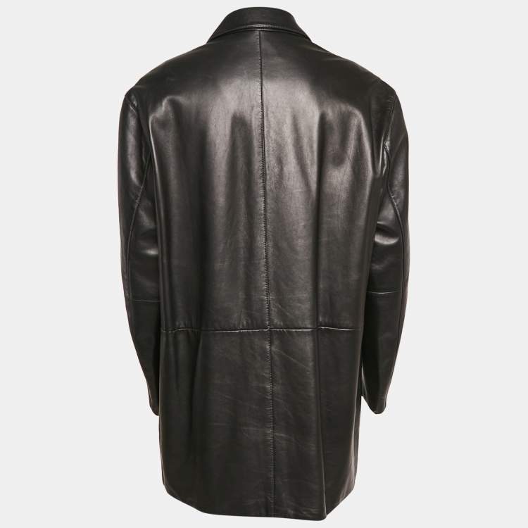Pre Owned Loewe Black Leather Button Front Coat XXXL
